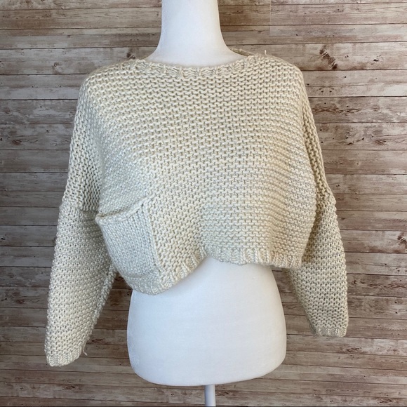 Emory Park Cream Silver Boxy Cropped Sweater OS - Picture 1 of 5
